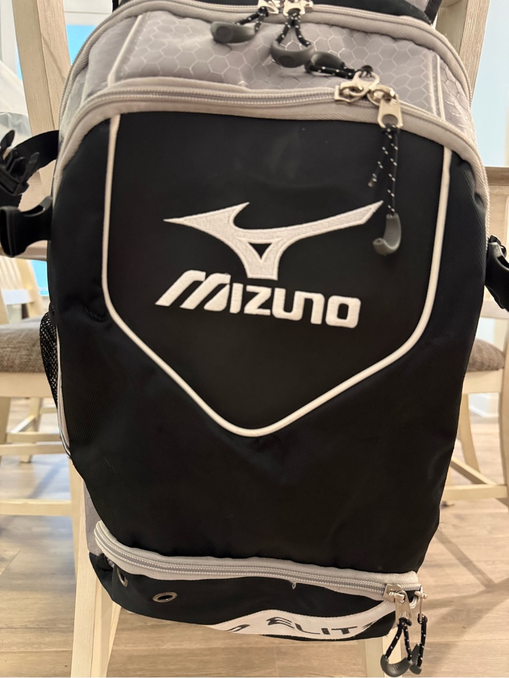 Mizuno MVP Elite Baseball Softball Backpack Bat Pack Black Gray Equipment Bag - Picture 4 of 10